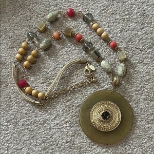 Chico’s Bohemian Beaded Necklace with Gold Accents
